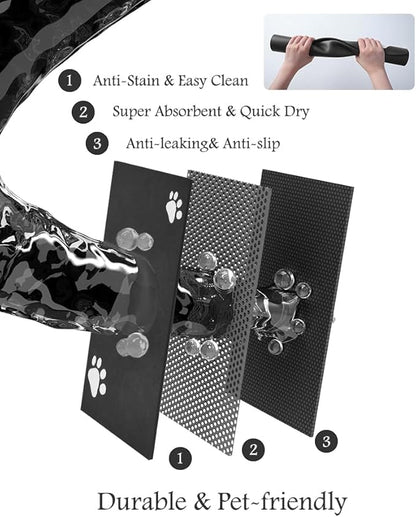 Pet Feeding Mat-Absorbent Dog Mat for Food and Water Bowl-No Stains Quick Dry Water Dispenser Mat-Dog Accessories Pet Supplies-Bowl for Messy Drinkers（Black,17"x28"
