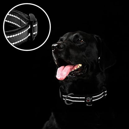 azuza Reflective Dog Collar, Soft Neoprene Padded Pet Collar with ID Tag Ring, Adjustable for Small Dogs,Black,S