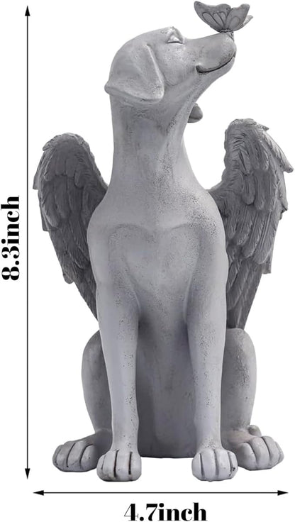 Angel Figurine Memorial Pet Puppy Dog Butterfly Stone Statue with Wings Garden Grave Monument Marker Decor Polyresin Angel Figures Statue Tombstone Sculpture Ornament Loss of Dog Sympathy Gift