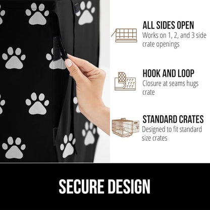 GORILLA GRIP Dog Crate Covers Compatible with Amazon Basics Crates, All Sides Open, Privacy Cover Fits 36" Wire Kennel, Breathable Mesh Windows, Light Reducing Puppy Training Cage Topper, Black Paw