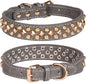 Spiked Dog Collar Soft Pu Leather Mushrooms Rivet Spike Studded Puppy Adjustable Pet Collars for Small Breeds (L, Grey3)