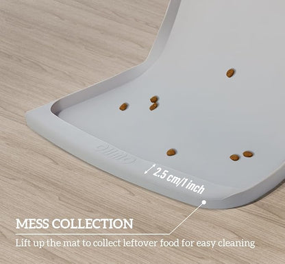 OHMO Dog Food Mat(Ash Light Grey, 24 * 15'') w/Residue Collection Pocket Silicone Pet Feeding Mat for Floor High Edges Anti Spills Waterproof Cat Water Bowl Tray, Easy Clean Placemat