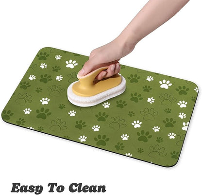 Dog Food Mat, Absorbent Water Bowl Mats Cat Pet Feeding Placemats Dark Green 24 * 32 inch