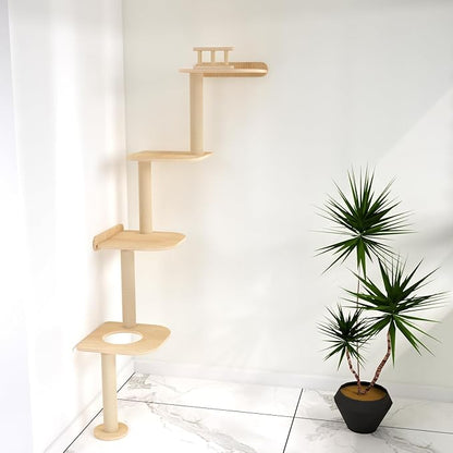 Wall-Mounted Tall Cat Tree Cat Scratching Post, Space Saving Floor to Ceiling Cat Tower, Natural Wood Cat Wall Shelves, Corner cat Jumping Platform cat Bed,Suitable for Large Cats