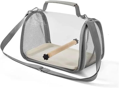 Portable Bird Travel Carrier for Small Birds and Parrots - Wooden Cage with Side Perch, Soft Mat, and Mesh Window Accessory