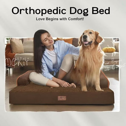Large Dog Bed Orthopedic Washable - Extra Large XXXLarge Dogs, Orthopedic Coffee Jumbo Dog Bed with Waterproof Cover and Removable Egg Foam, Couch Bed Bolster