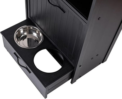 New Age Pet ECOFLEX Brea Dog Food Pantry in Black, Two 32 oz Bowls, Moisture Resistant, Easy Assembly, Holds 25 lbs