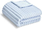 Soft Fleece Baby Blanket Ultra Cozy Blue Baby Blankets for Boys Warm and Lightweight Infant Toddler Newborn Receiving Gift with Reversible Stripes for Crib Stroller, 30x40 Inch, Light Blue