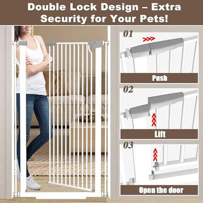 Fairy Baby 51.18" Extra Tall Pet Gate for Doorways, 48.5"-56.2" Extra Wide Long Baby Gate for Stairs, Metal Pressure-Mounted Walk-Through Dog Gate, Auto Close Safety Child Gate Indoor Use, White