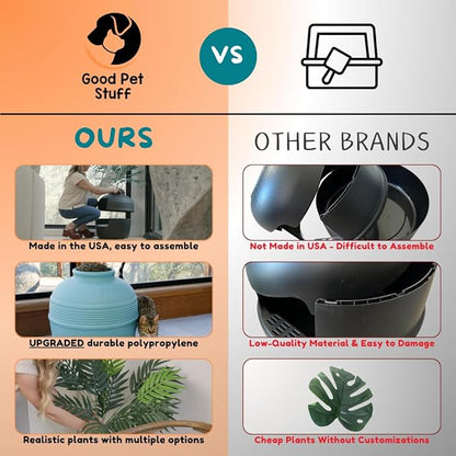 Good Pet Stuff Hidden Litter Box Planter, Decorative Cat Litter Enclosure with Carbon Filter, Artificial Plant, Easy Clean, Improved Design, Round Style, Base Kit, Sage Green