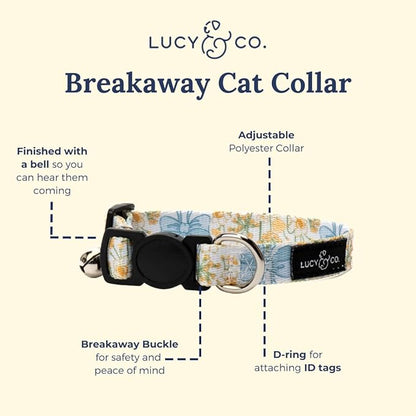 Lucy & Co. Sunshine and Daffodils Breakaway Cat Collar, Adjustable Safety Breakaway Buckle, Cute Printed Cat Collar, Small
