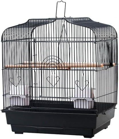 Travel Bird Cage 20.5x18.1x14.2 Inch, Portable Bird Carrier with Handle & 2 Perches for Small Birds, Parrots, Cockatiels, Budgies, Conures, Lovebirds, Canaries, Finches - White Metal Wire Cage