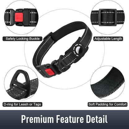 Airtag Dog Collar with AirTag Holder for Small Dogs, Reflective, Soft Padded & Safety Locking Buckle, Nylon Pet Collars Adjustable for All Breeds, Black,S