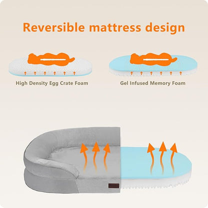 Dwanton Orthopedic Dog Bed for Medium Dogs with Gel Memory Foam, Waterproof Dog Sofa, Washable Pet Bed with Four Sided Bolster Cushion, Removable Cover & Non-Slip Bottom, 35", Light Gray