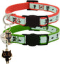 2 Pack Glow in The Dark Cat Collar with Bell Breakaway Safety Cat Puppy Collars with Pendant Red and Green