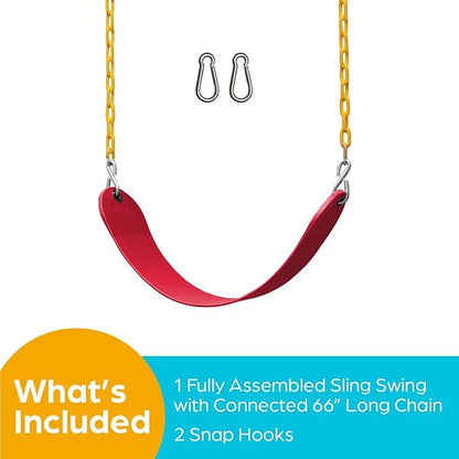 Pack of 1 Swing Seat Replacement Kit with Heavy Duty Chains - Backyard Swingset Playground Accessories for Kids (Red)