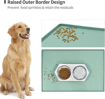 Dog Food Mat,Silicone Waterproof Food Tray,Non Slip Pet Bowl Mats Placemat,0.8" Raised Edge,Suitable for Most Small and Medium Sized Pets,28" x 18"