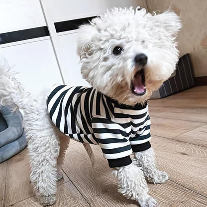 Autumn Dog Hoodies with Leash Ring Warm Striped Puppy Shirt for Small Dog Girl Boy Cat Sweater Winter Pet Clothes Pomeranian Chihuahua Cold Weather Coat (Medium, Black)