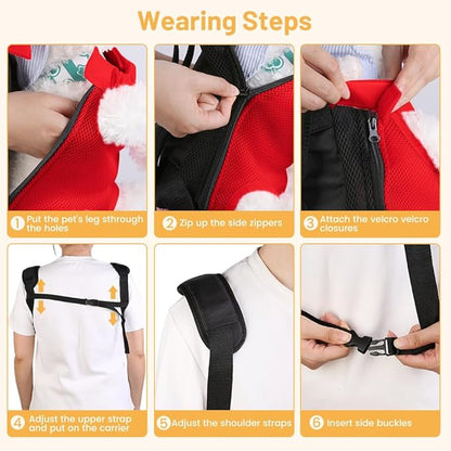 Inspack Dog Backpack Carrier/Cat Carrier, Adjustable Pet Front Carriers Travel Bag for Puppy Medium Dogs, Legs Out, Soft Ventilated Doggie Chest Carry Backpacks for Hiking/Camping, 4-7 lbs, Red