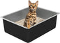 Stainless Steel Cat Litter Box - Metal Medium to Large High Sided Litter Pan Tray, Easy to Clean No Stick No Smell Litter Box Toilet for Indoor Kitty, Kitten (Black, 17.7" x13.8" x6")