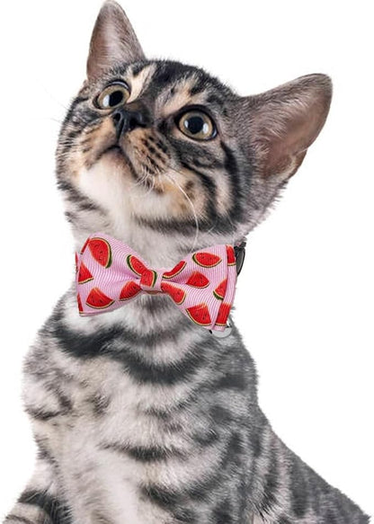 Fruit Cat Collar with Bow Tie and Bell 3 Pack Watermelon Strawberry and Pineapple Breakaway Bowtie Kitten Collars for Boys Girls Cats