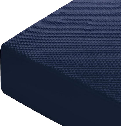 OhGeni 100% Waterproof Mattress Protector, Queen-Navy Blue Size Mattress Pad, Fits 6"-20" Mattresses with Deep Pocket, Cooling, Breathable Fitted Sheets, Soft Bed Cover, Noiseless, Machine Washable