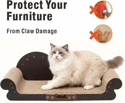 Sofa Shaped Cat Scratching Board,26.6" Extra Large Scratcher Bed for Large Cat Multi-Cats, Scratch Boards Lounge Bed,Cat Couch Furniture Protector (Black)