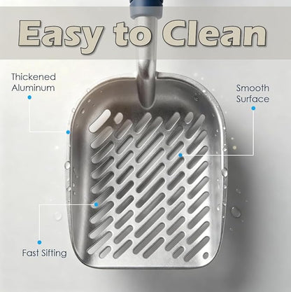Heavy-Duty Metal Cat Litter Scoop with Holder, Aluminum Cats Litter Scooper Captures All Clumps, Kitty Metal Scooper and Holder (White)
