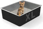 Stainless Steel Cat Litter Box - XL Metal High Sided Cat Pan Tray, Easy to Clean Non Stick Odorless Large Pet Toilet Supplies for Big Cats Kitty Kitten, 23.6 x15.75 x6 Inch, Black