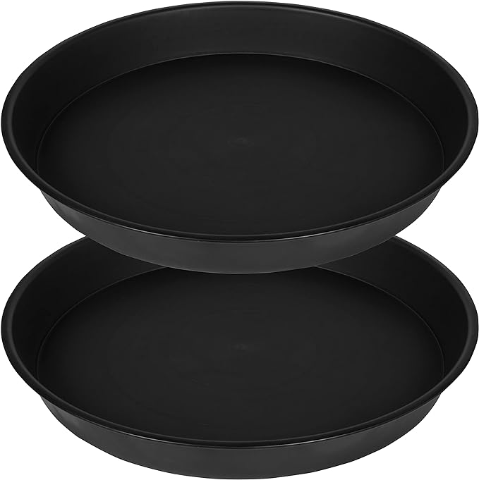 2 Pack of 8 inch Plant Saucer Clear, Heavy Duty Plastic Plant Water Tray 8 inch Round, Flower Plant Saucers for Indoors No Holes, Plant Dishes Saucer for Planter 7"/8" (8", Black)