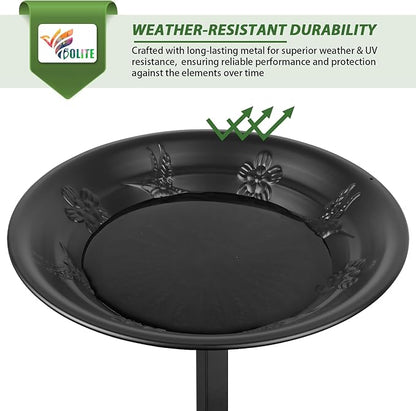 BOLITE Bird Bath for Outside, Metal Freestanding Birdbaths with Bath Bowl and Seed Bowl, Hummingbird Feeders for Outdoors Garden Patio Yard Lawn Decor, Black, Gifts for Mom Dad, Gifts for Women Men