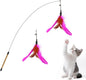 Pawaboo Feather Teaser Cat Toy, Interactive Feather Wand Cats Toy Flying Feathers Cat Catcher with Extra Long 34.5" Wand and Small Bell, Exerciser Playing Toys for Kitten or Cats, Rose + Red Brown