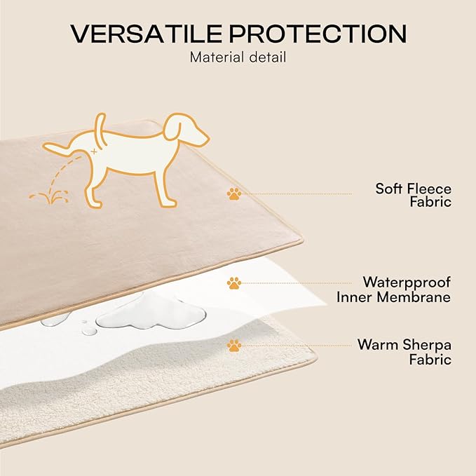 Luciphia Waterproof Pet Blanket, Liquid Pee Proof Dog Blanket for Sofa Bed Couch, Reversible Sherpa Fleece Furniture Protector Cover for Small Medium Large Dogs Cats, Khaki+Beige Medium（57" x 40"）