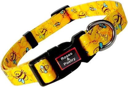 Roses&Poetry Dog Collar with Colourful Bee Patterns, Adjustable Durable Puppy Collars for Small Medium Large Dogs (Bee-XS)