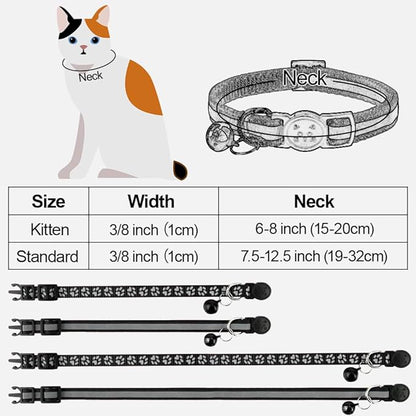 Taglory Reflective Cat Collar Breakaway with Bells, 2 Pack Girl Boy Pet Cat Collar Adjustable 7.5-12.5 Inch, Black