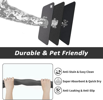 Dog Food Mat - Absorbent Cat Mat for Food and Water, No Stains Pet Feeding Bowl Mat, Easy to Clean Pet Placemats, Quick Dry Dog Water Dispenser Mat for Messy Drinkers | Paw Dark Grey 18"x 28"