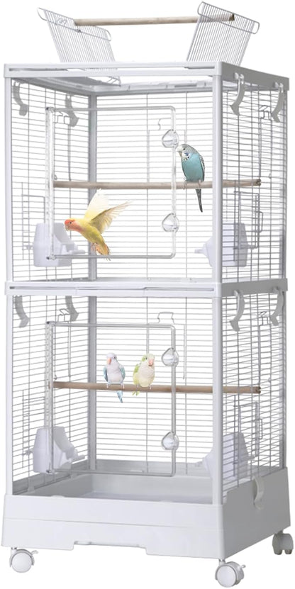 GarveeHome Small Bird Cage with Wheels, Parakeet Cage, Bird Carrier for Parakeets, Canaries, Lovebirds, Small Quaker, Cockatiels, Budgie, Green Cheek (44in)