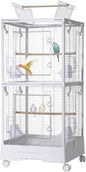 GarveeHome Small Bird Cage with Wheels, Parakeet Cage, Bird Carrier for Parakeets, Canaries, Lovebirds, Small Quaker, Cockatiels, Budgie, Green Cheek (44in)