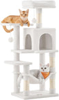 Feandrea Cat Tree, 44.1-Inch Cat Tower, Plush Multi-Level Condo with 4 Scratching Posts, 2 Perches, Hammock, Cave, Cream White UPCT261T01