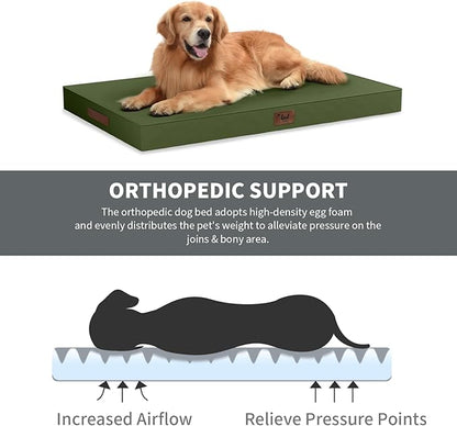 Outdoor Dog Bed for Medium Dogs, Waterproof Dog Crate Mat Orthopedic Egg Crate Foam Pet Bed with Washable Removable Oxford Cover, Amy Green