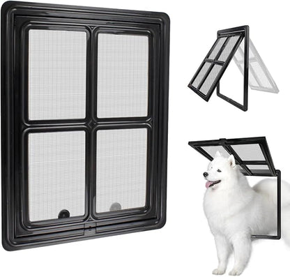NAMSAN Dog Screen Door, Passage Size 12 x 16 inches, Dog Door for Screen Door, Large Pet Door for Sliding Door, Magnetic Automatic Closing, Self-Assembly, Lockable, Black