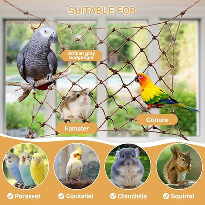 2 Packs Natural Bird Rope Net Parrot Swing Hammock for Birds Parrot Ladder Macaw Hanging Hammock Activity Toy for Rats Parakeet Cockatiel Cockatoo Conure African Grey Budgie（S 12x8inch）