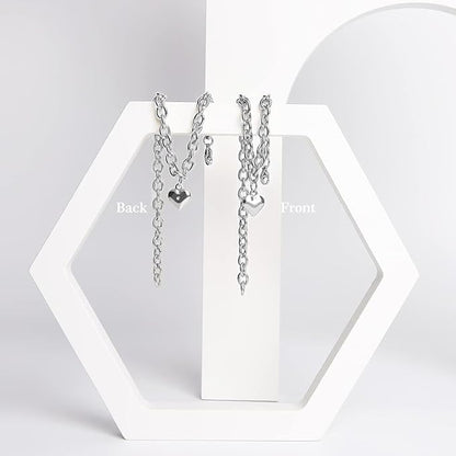 HOWWFALY Dog Collar and Dog Chain Necklace Stainless Steel Adjustable 18K Sliver Heart-Shaped Necklace for Small Pets Cats Kitten Puppy (Sliver, 12 inch)