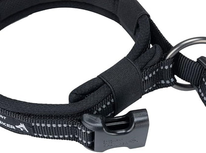 EXCELLENT ELITE SPANKER Reflective Dog Collar Classic Soft Padded Breathable Nylon Adjustable Pet Collar with Quick Release Buckle for Boy Girl Male Female Small Medium Large Dogs Training(Black-L)