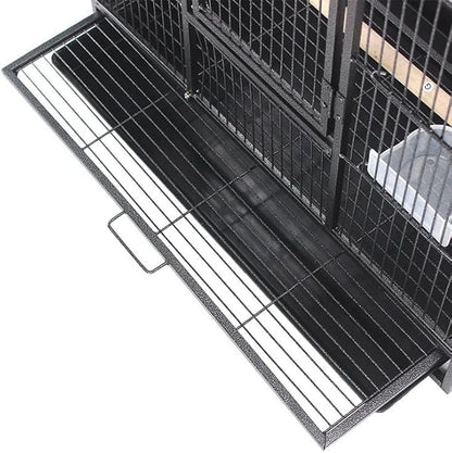 53'' Wrought Iron Birdcage with Detachable Rolling Stand & Feeder, Large Bird Cage with Secure Lock & Slide-Out Tray, Indoor Outdoor Bird Cage on Wheels,Parrot Cages for Parakeets, Pigeons, Black