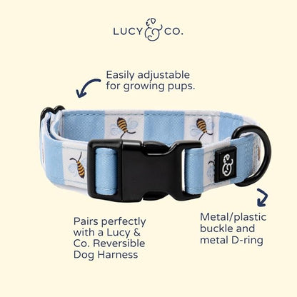 Lucy & Co. Bumbling Around Dog Collar, Adjustable Durable Dog Collar with Cute Print, Small