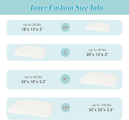 Dog Bed Large Size Dogs Washable Soft Furry Pet Bed, Calming Rectangle Large Dog Bed with Removable Cover & Anti-Slip Bottom, Orthopedic Anti-Anxiety Pet Bed with Handle, 35x27x5inches, Cream