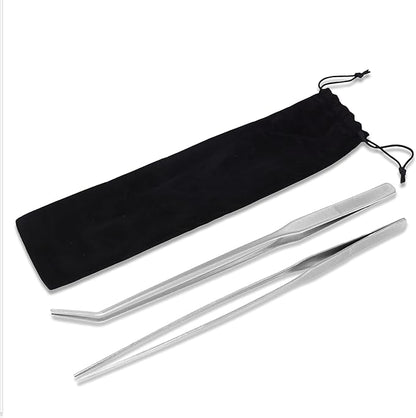 Mandala Crafts 15 Inches Silver Stainless Steel Straight and Curved Aquarium Tweezers for Aquatic Plants – Long Aquascape Forceps for Fish Tanks, Hospital Tanks, Goldfish Bowls, and Terrariums