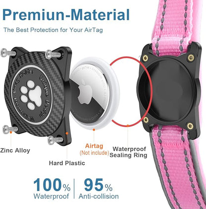 Airtag Dog Collar with Waterproof Air Tag Holder, Luminous Reflective, Soft Padded, Adjustable Nylon Pet Collar for Small Medium Large Heavy Duty Dogs,Pink, M