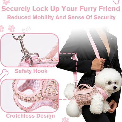 Dog Lift Harness Backpack for Small Dogs Cats, Adjustable Straps Dog Sling Carrier Full Body for Hiking, Travel, Outdoor – Pink Medium